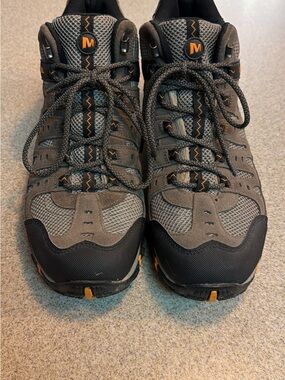 Merrell Gray and Black Men's Trail Sneakers with Orange Accents